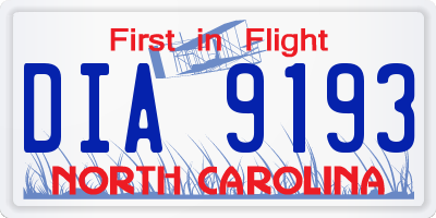 NC license plate DIA9193