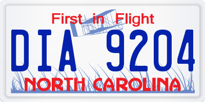 NC license plate DIA9204