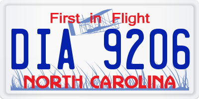 NC license plate DIA9206