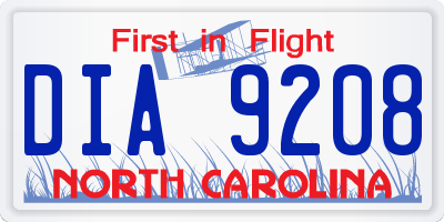 NC license plate DIA9208