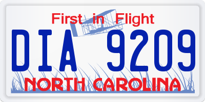 NC license plate DIA9209