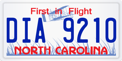 NC license plate DIA9210