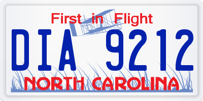 NC license plate DIA9212