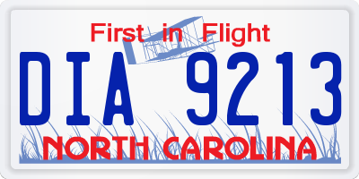 NC license plate DIA9213