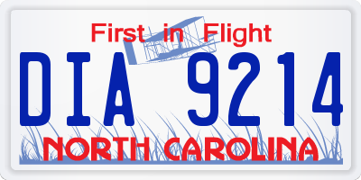 NC license plate DIA9214