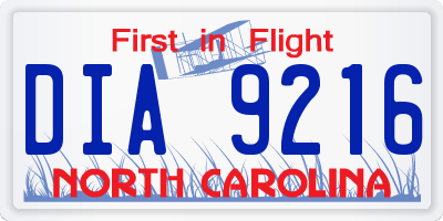 NC license plate DIA9216