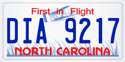 NC license plate DIA9217