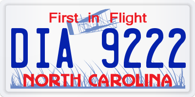 NC license plate DIA9222
