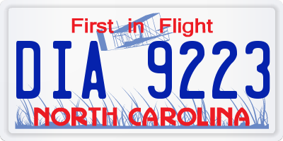 NC license plate DIA9223