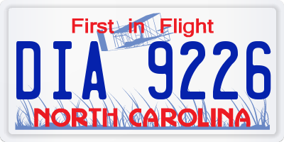 NC license plate DIA9226
