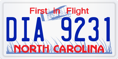 NC license plate DIA9231