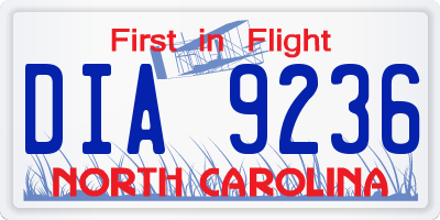 NC license plate DIA9236