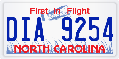 NC license plate DIA9254