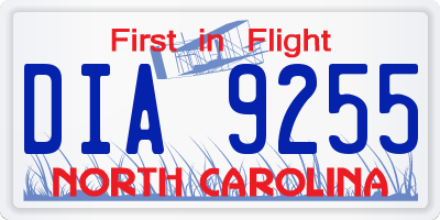 NC license plate DIA9255