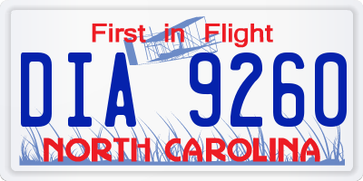 NC license plate DIA9260