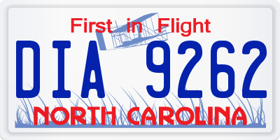 NC license plate DIA9262