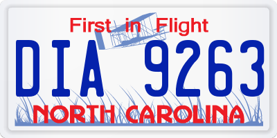 NC license plate DIA9263