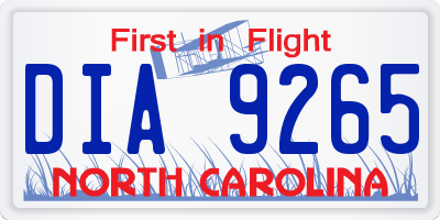 NC license plate DIA9265