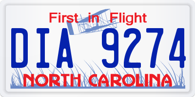 NC license plate DIA9274