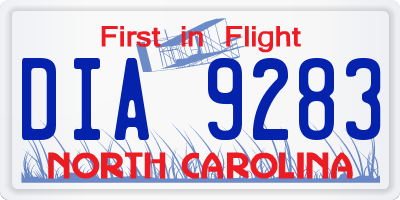 NC license plate DIA9283