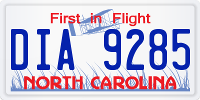 NC license plate DIA9285
