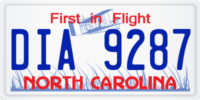 NC license plate DIA9287