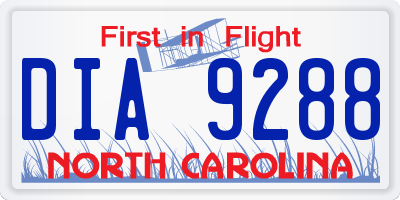 NC license plate DIA9288
