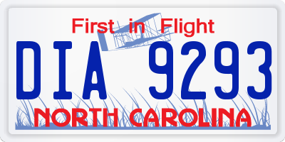 NC license plate DIA9293