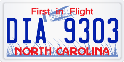 NC license plate DIA9303