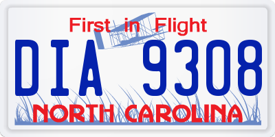 NC license plate DIA9308