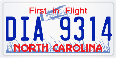 NC license plate DIA9314
