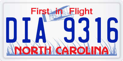 NC license plate DIA9316