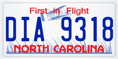 NC license plate DIA9318