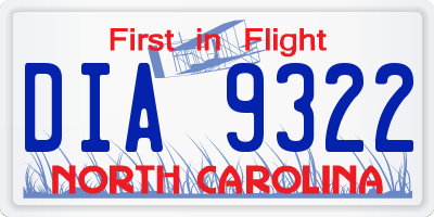 NC license plate DIA9322