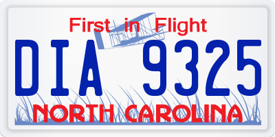 NC license plate DIA9325