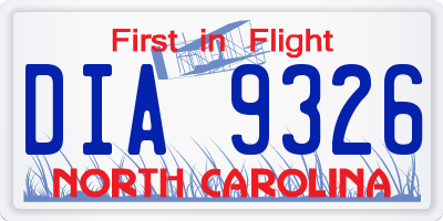 NC license plate DIA9326