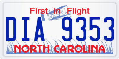 NC license plate DIA9353