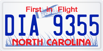 NC license plate DIA9355