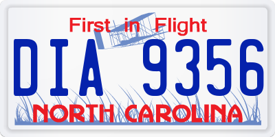 NC license plate DIA9356