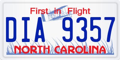 NC license plate DIA9357
