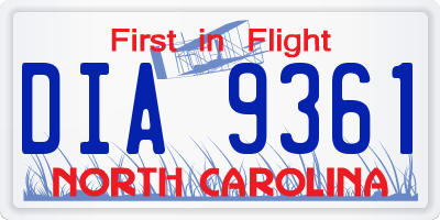 NC license plate DIA9361