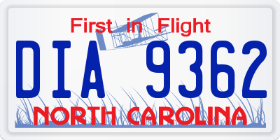 NC license plate DIA9362