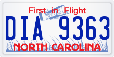 NC license plate DIA9363
