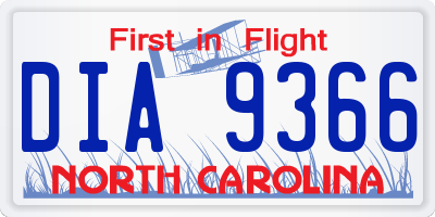 NC license plate DIA9366