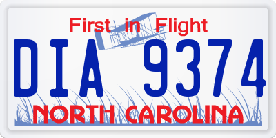 NC license plate DIA9374