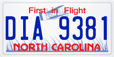 NC license plate DIA9381