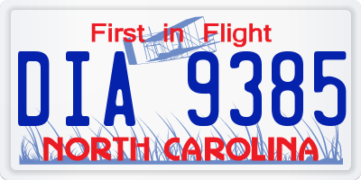 NC license plate DIA9385