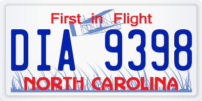 NC license plate DIA9398