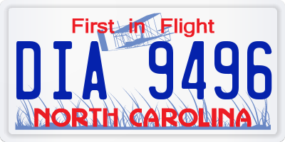 NC license plate DIA9496