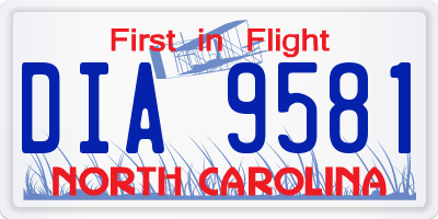 NC license plate DIA9581